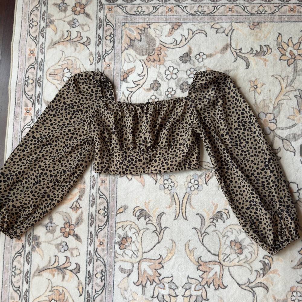 Long Sleeve Leopard Print Crop Top